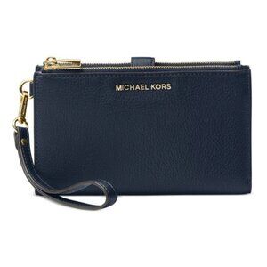 MICHAEL KORS Adele Jet Set double zip leather phone wallet wristlet -Blue DEFECT